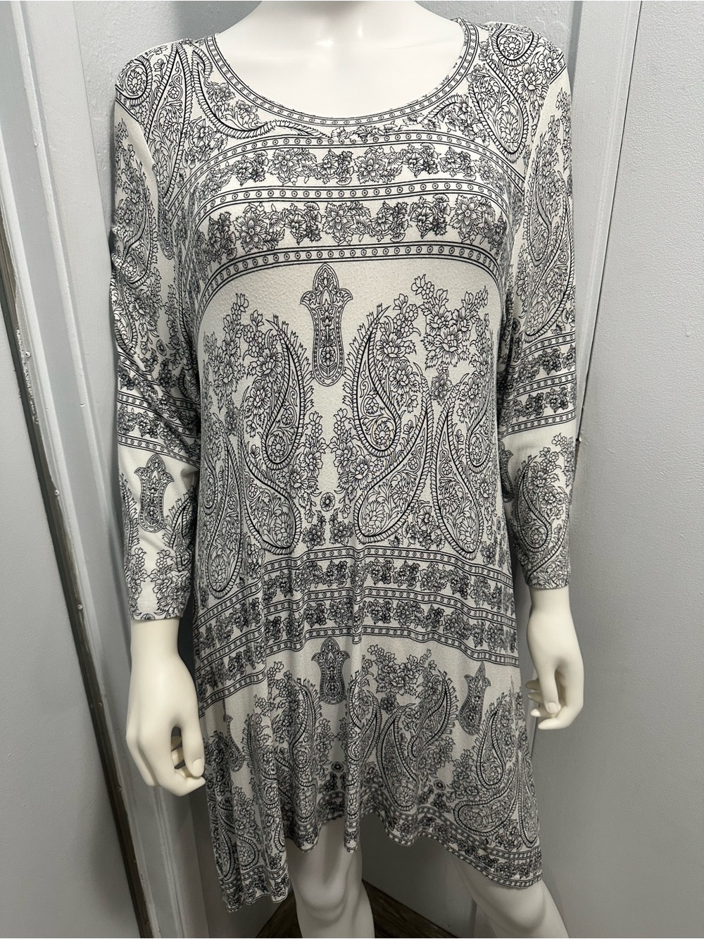 Fever White and Black Paisley Mini Dress